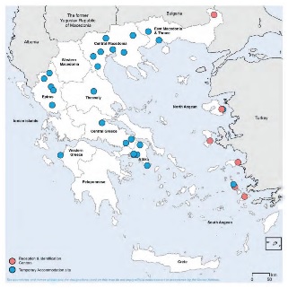 Греция  карта  размещения  беженцев